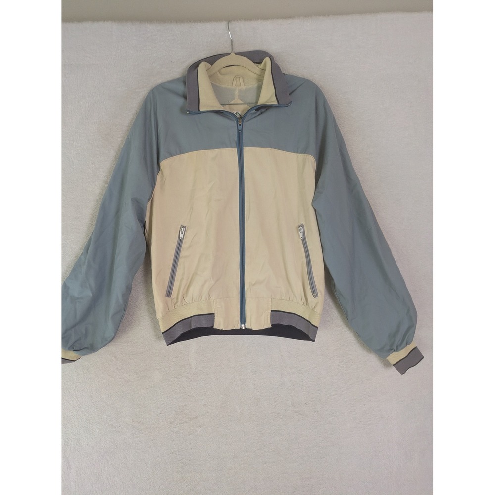Pacific Trail Windbreaker Jacket Women's Medium Tan Blue Vintage Colorblock Zip